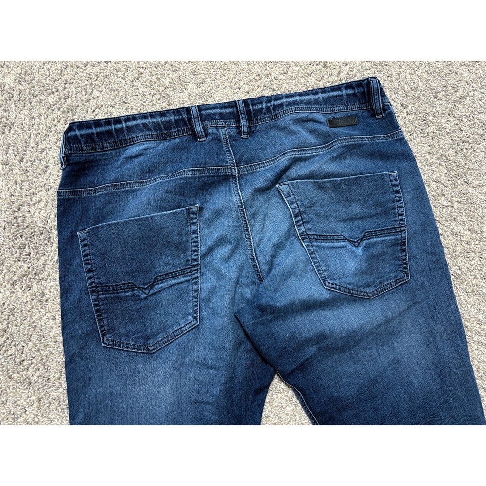 Diesel Krooley Jeans Mens 38x32 Denim Sweat Pants Blue Dark Wash Distressed - Picture 7 of 16